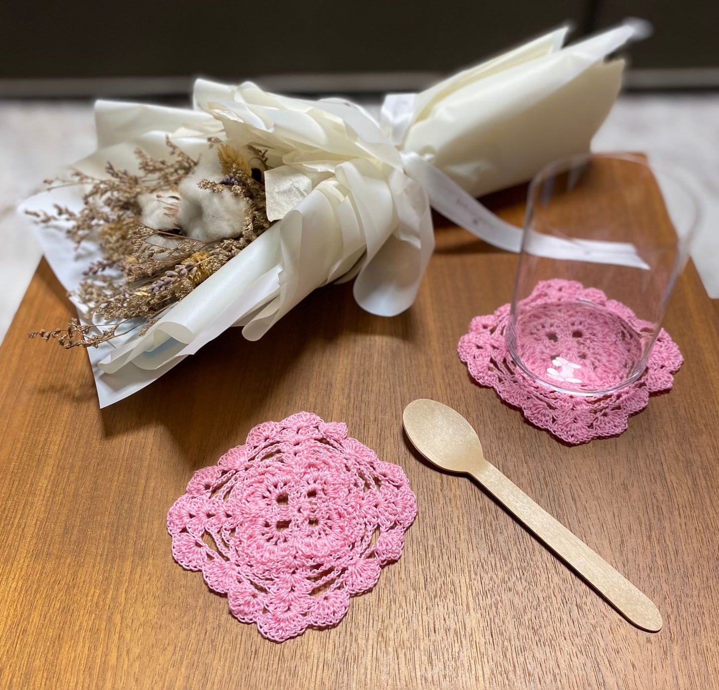 Crochet Coasters (Set of 4) - Flamingo Pink